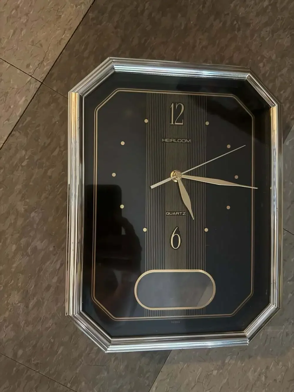 Vintage Heirloom Quartz Octagonal Wall Clock with Black and Gold Face